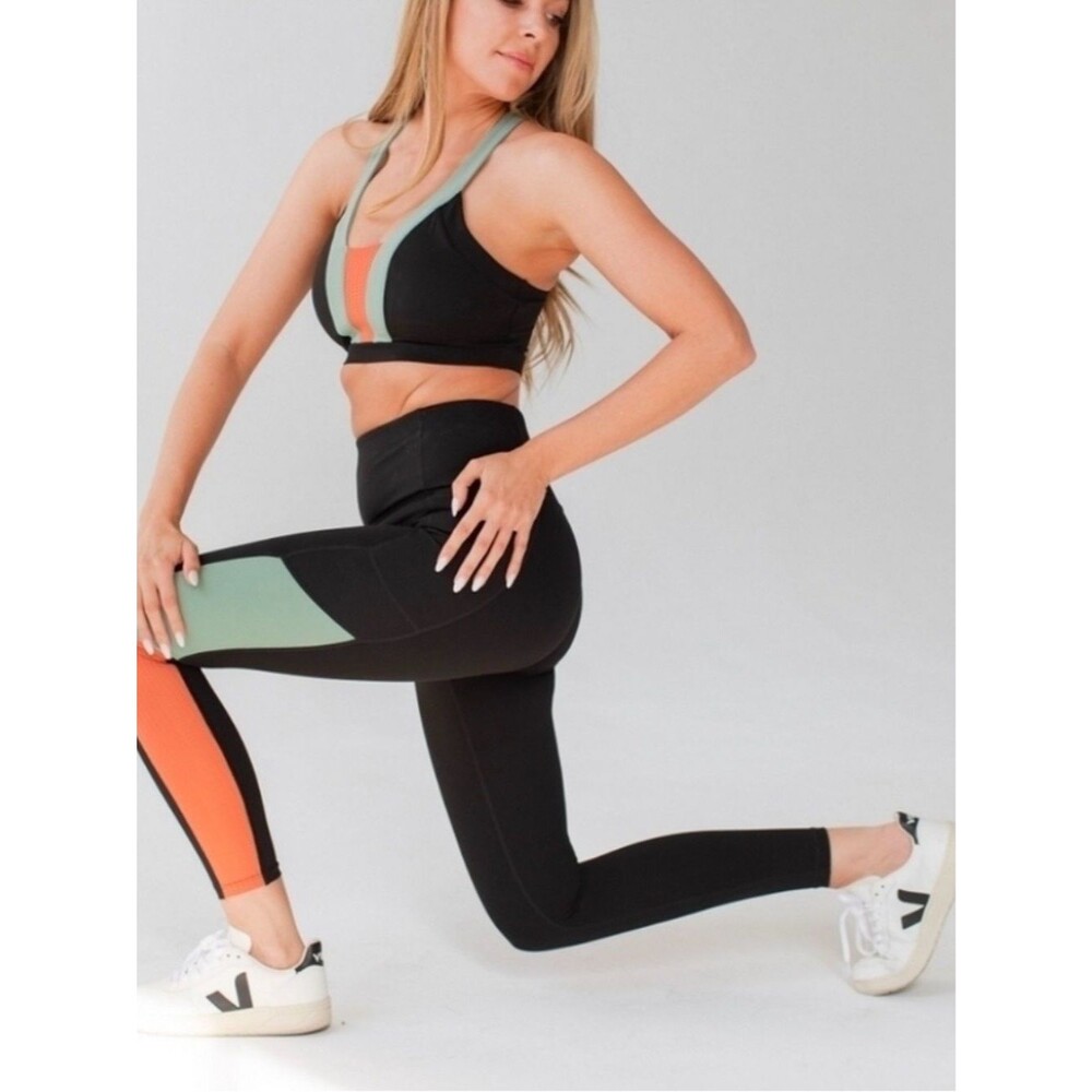 Savvi Colorblock High Rise Legging | Black/Alpine Frost/Rust Orange | Medium - Picture 2 of 8